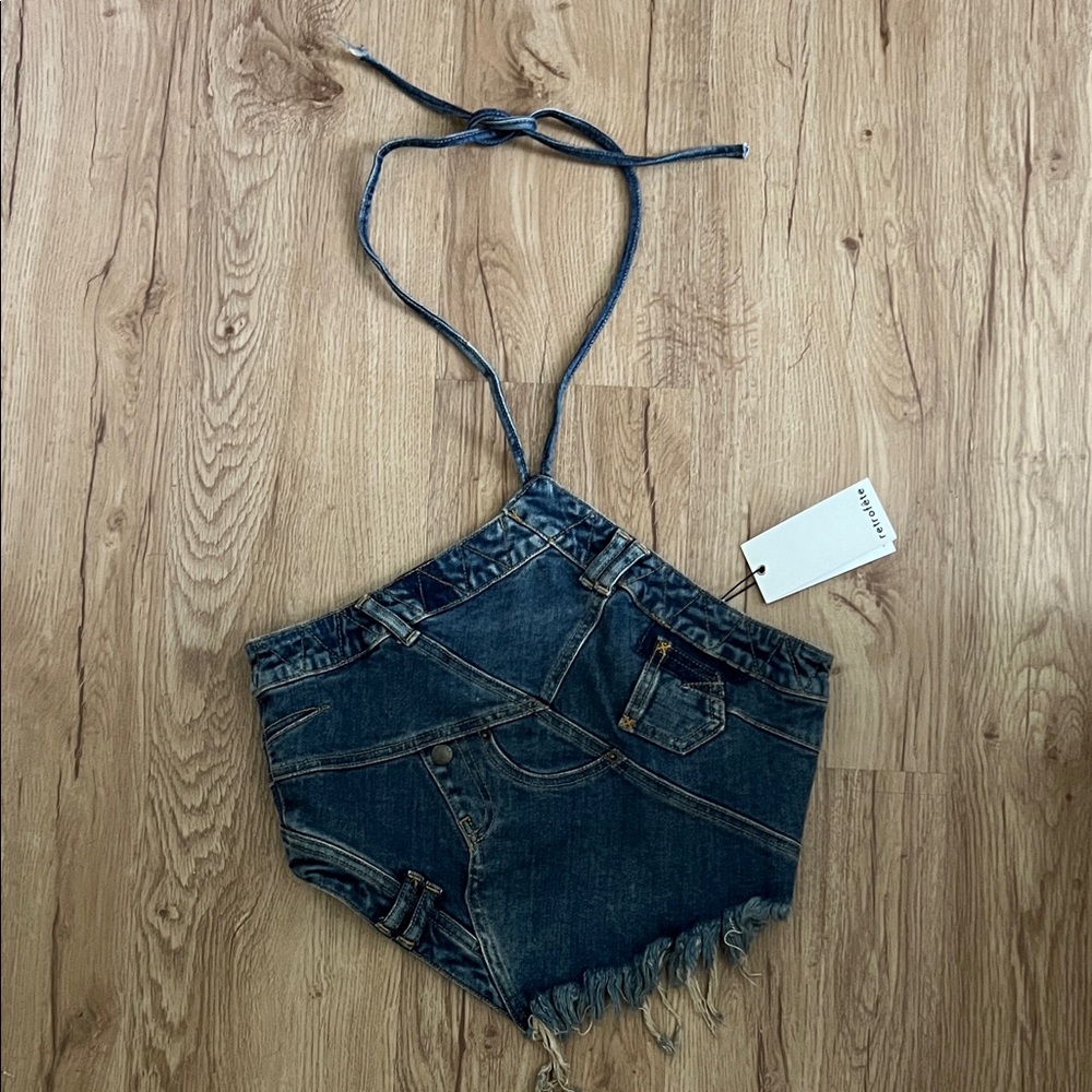 Retrofete Denim Halter Crop Top
